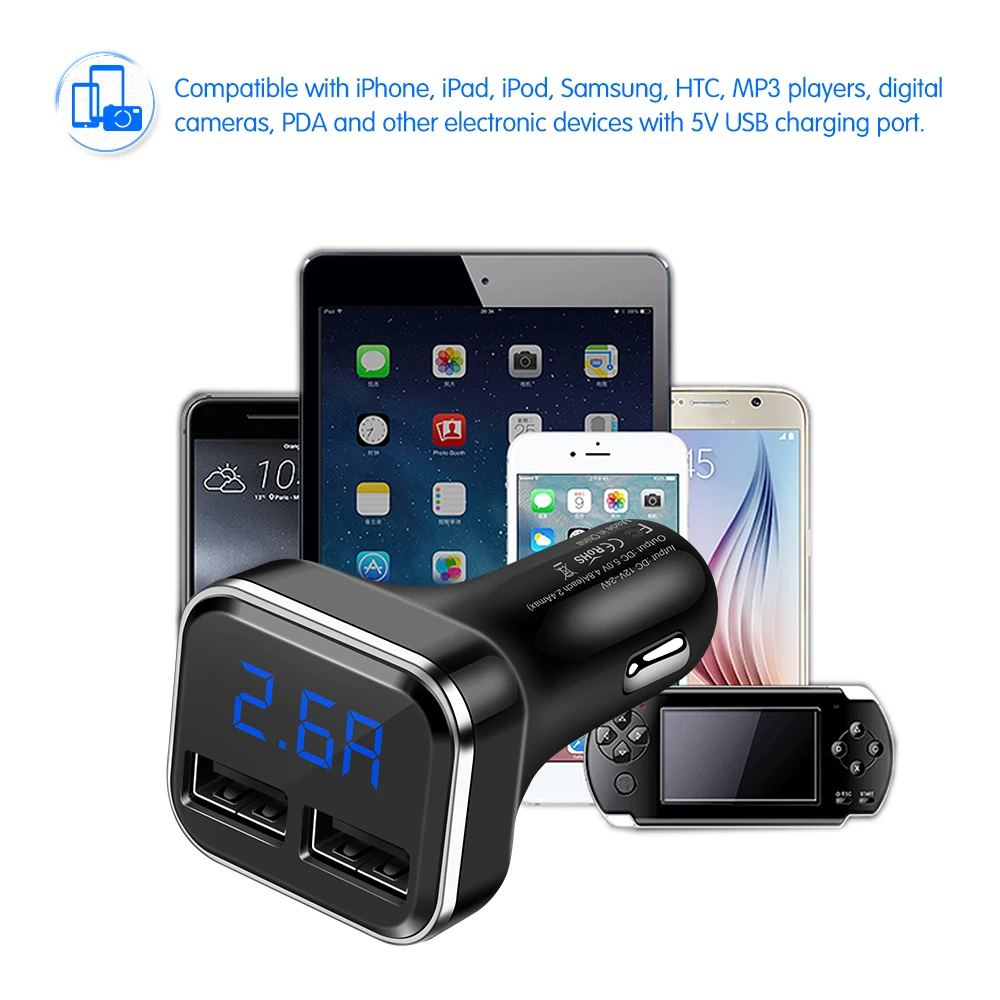 Dual USB Car Charger LED Display Powstro Smart DC12-24V 5A In 4.8A Out Car Phone Charger For Cellphones Driving Recorder Tablet
Dual USB Car Charger LED Display Powstro Smart DC12-24V 5A In 4.8A Out Car Phone Charger For Cellphones Driving Recorder Tablet