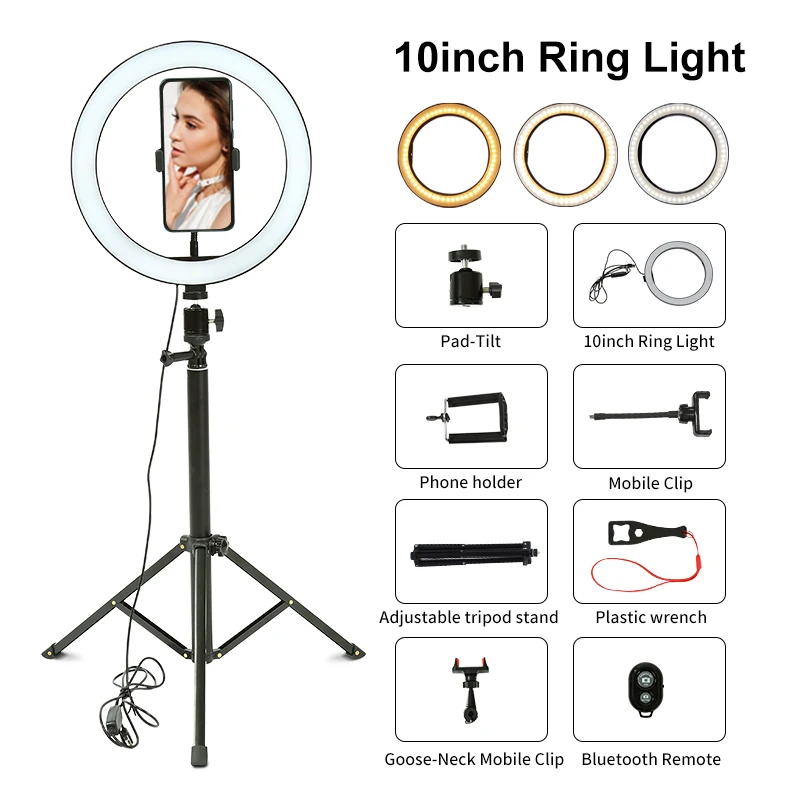 10.2" Dimmable LED Selfie Ring Light Video Beauty Ring Lamp with Tripod Fill Lighting for Youtube Makeup Video Studio
10.2" Dimmable LED Selfie Ring Light Video Beauty Ring Lamp with Tripod Fill Lighting for Youtube Makeup Video Studio