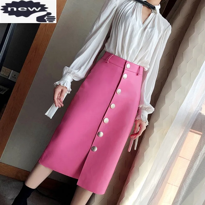 Office Ladies High Waist Buttons Mid Calf Long Skirt Autumn Winter Women Party Slim Fit A Line Wrap Pink Genuine Leather Skirts
Office Ladies High Waist Buttons Mid Calf Long Skirt Autumn Winter Women Party Slim Fit A Line Wrap Pink Genuine Leather Skirts