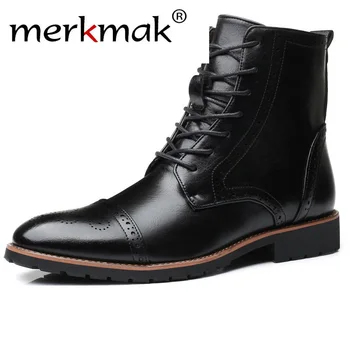 Merkmak Spring Carved Men Leather Boots Winter Men's Business Casual Boot Outdoor Lace Up Shoe For Male Black Man Footwear Flat 
Merkmak Spring Carved Men Leather Boots Winter Men's Business Casual Boot Outdoor Lace Up Shoe For Male Black Man Footwear Flat