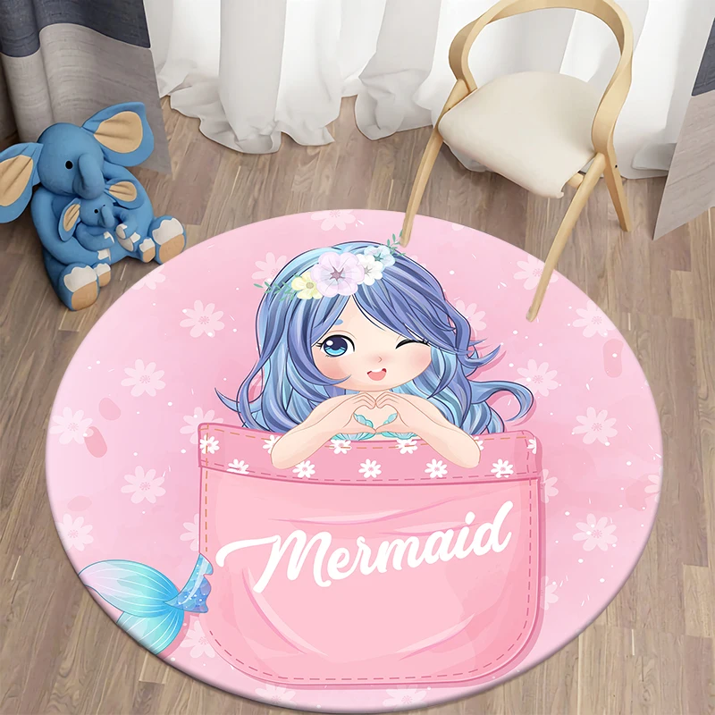 Cartoon Round Carpet Mermaid Unicorn Printed Area Rugs Kitchen Bedroom Carpet Living Room Children's Rugs Kids Play Mat Cartoon Round Carpet Mermaid Unicorn Printed Area Rugs Kitchen Bedroom Carpet Living Room Children's Rugs Kids Play Mat