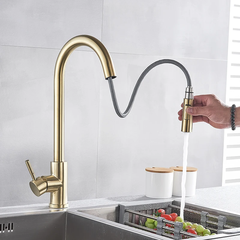 Uythner Modern Faucet Luxury Brass Gold Kitchen Faucet Rotatable Mixer Tap Single Sharp Handle Single Hole Hot&Cold Water