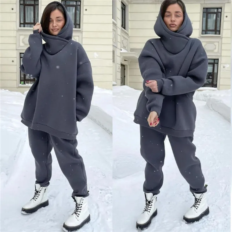 2022 Women Autumn Winter Tracksuit Solid Fleece Warm Long Sleeve Hoodies Jogger Pants+Oversized Casual Sportswear Two-piece Suit
2022 Women Autumn Winter Tracksuit Solid Fleece Warm Long Sleeve Hoodies Jogger Pants+Oversized Casual Sportswear Two-piece Suit