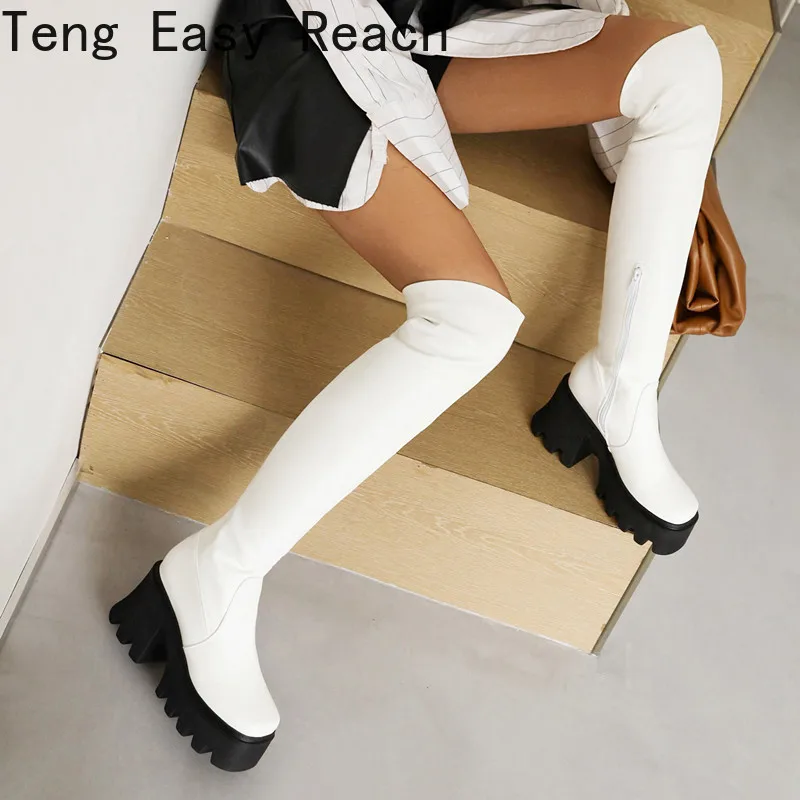 

2022 Brand New Female Platform Thigh High Boots Fashion Slim Chunky Heels Over The Knee Boots Women Party Shoes Woman Boots