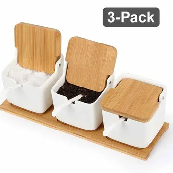 Ceramic Spice Jar Set Porcelain Condiment Sugar Bowl Container with Bamboo Lids Spoon Wooden Tray Kitchen Seasoning Organizer
Ceramic Spice Jar Set Porcelain Condiment Sugar Bowl Container with Bamboo Lids Spoon Wooden Tray Kitchen Seasoning Organizer