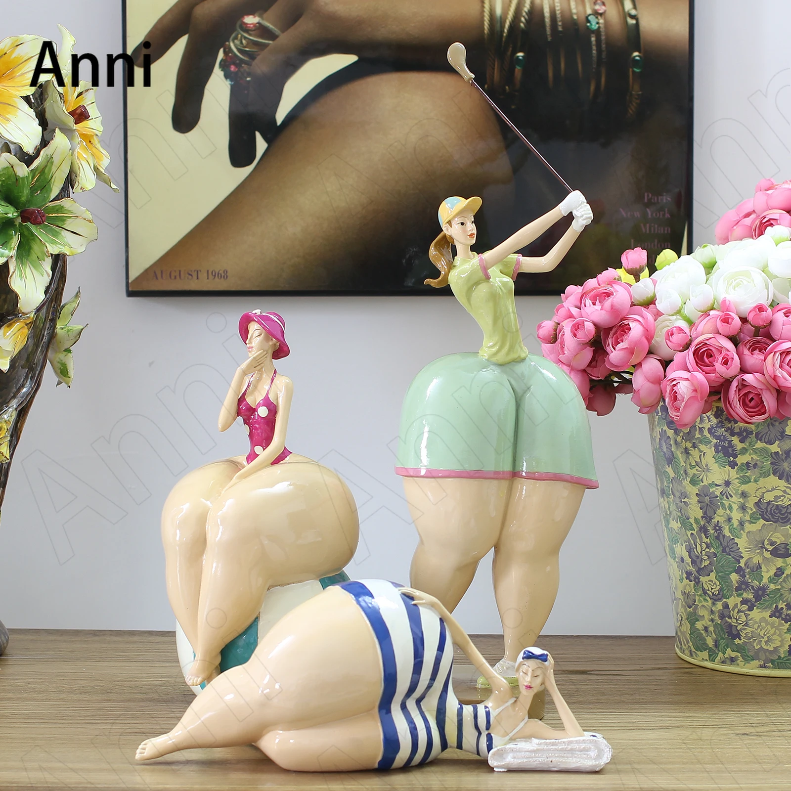 

Creative Golf Beauty Figurine Nordic Modern Painted Cartoon Character Sculpture Office Bookcase Ornaments Living Room Decoration
