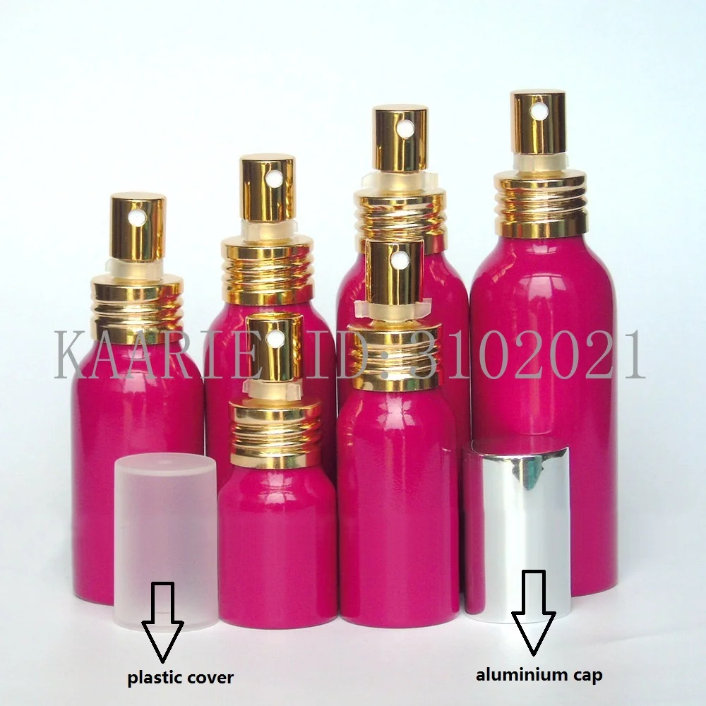 20-50pcs 20-300ml Rose red Aluminum empty spray bottle plastic cap Fine Mist Refill cosmetic jar Sample subpackage | Красота и