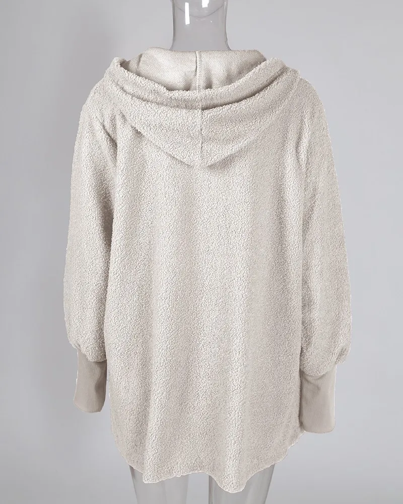 fluffy hooded open front teddy coat