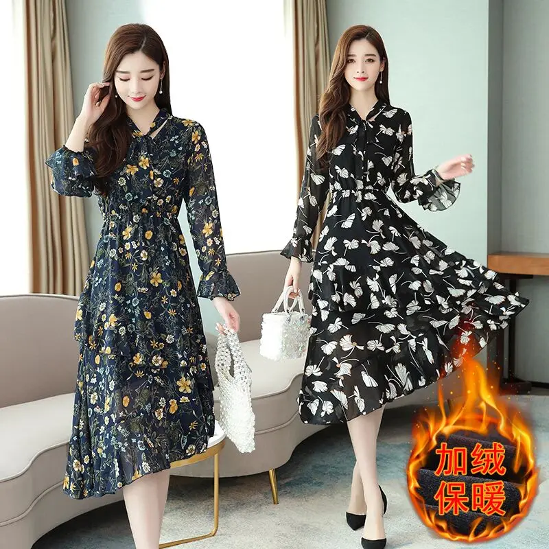 Floral Print High Waist Long Sleeve Thickening Warm Winter Dress Vintage Chiffon Slim Print Boho Runway Vestidos Autumn Spring
Floral Print High Waist Long Sleeve Thickening Warm Winter Dress Vintage Chiffon Slim Print Boho Runway Vestidos Autumn Spring
