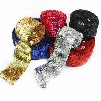 

5Meters Embellished Applique Elastic Sequins Belts Lace Trim Ribbon Sequin Fabric Diy Headband Trimmings Accessories