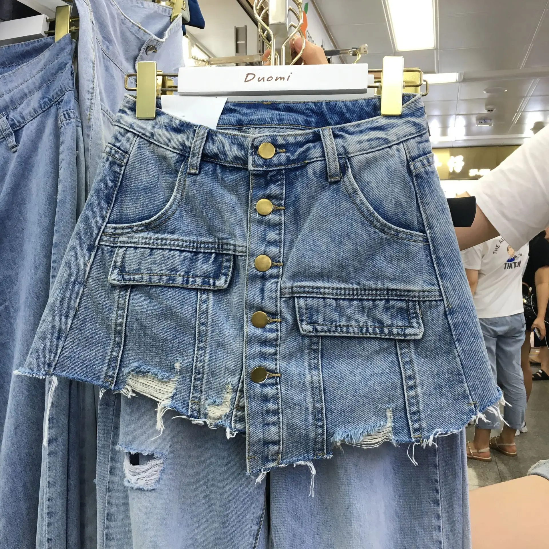 Summer New Hem Joint Irregular with Holes Denim Skirt Skirt Sheath Short Skirt ku cha qun Anti-Exposure Divided Skirt
Summer New Hem Joint Irregular with Holes Denim Skirt Skirt Sheath Short Skirt ku cha qun Anti-Exposure Divided Skirt