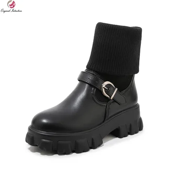 Original Intention Winter Mid Calf Black Sock Boots Woman Buckle Flats Platform Boots Fashion High Quality Shoes Woman Concise
Original Intention Winter Mid Calf Black Sock Boots Woman Buckle Flats Platform Boots Fashion High Quality Shoes Woman Concise