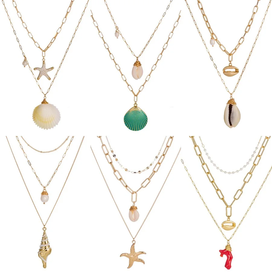 Bohemian Multilayer Pendant Necklace for Women Fashion Sea Shell Conch Geometric Charm Chain Necklace Wholesale Jewelry
Bohemian Multilayer Pendant Necklace for Women Fashion Sea Shell Conch Geometric Charm Chain Necklace Wholesale Jewelry