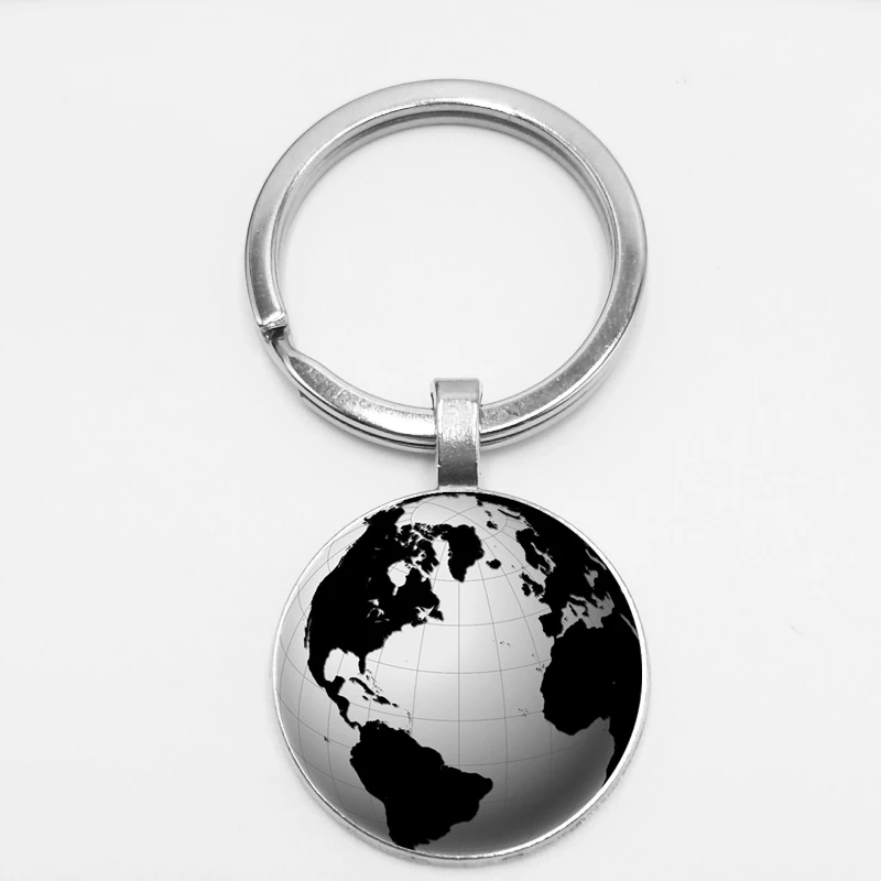 

Earth World Map Seven Oceania Time Glass Keychain Globe Retro Car Keychain Hanging Buckle DIY Photo Customization