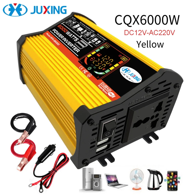 JUXING 6000W Inverter Car Power Converter Adapter DC 12V to AC110V/220V Modified Sine Wave Power Charger Use for Vehicle, Home
JUXING 6000W Inverter Car Power Converter Adapter DC 12V to AC110V/220V Modified Sine Wave Power Charger Use for Vehicle, Home