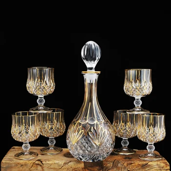 Luxury gold rim crystal wine Decanter and glass goblet 7-piece set home Whiskey Brandy glass cup golden rim red wine bottle
Luxury gold rim crystal wine Decanter and glass goblet 7-piece set home Whiskey Brandy glass cup golden rim red wine bottle