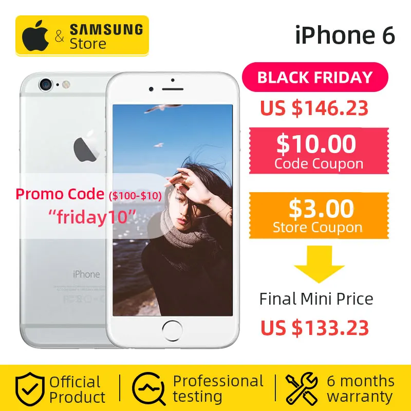 Unlocked Apple iPhone 6 Fingerprint 32/64GB ROM 4.7 inch IOS Dual Core 1.4GHz 8.0 MP Camera 3G WCDMA 4G LTE Used Mobile phone
Unlocked Apple iPhone 6 Fingerprint 32/64GB ROM 4.7 inch IOS Dual Core 1.4GHz 8.0 MP Camera 3G WCDMA 4G LTE Used Mobile phone