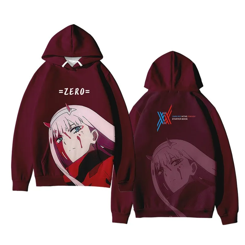 

Anime ZERO TWO 02 Hoodie Darling in the franxx Figure Cosplay costume HIRO ICHIGO Hooded Sweatshirt Color Print Pullover Teens