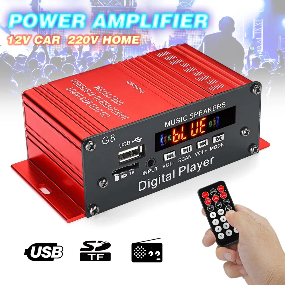 200W 12V Audio Amplifier HIFI Audio Power Amplifier Bluetooth FM Radio Power Amplifier With Remote Control For Car Music
200W 12V Audio Amplifier HIFI Audio Power Amplifier Bluetooth FM Radio Power Amplifier With Remote Control For Car Music