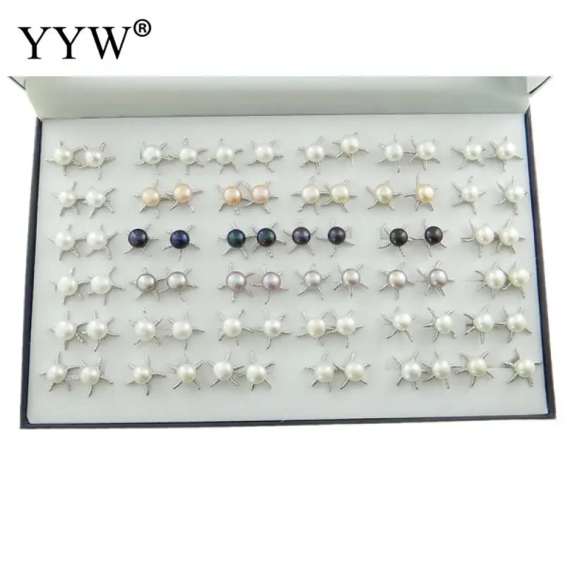 

Wholesale 36Pairs/Box Freshwater Pearl Stud Earring Mixed Color Star Shape For Women Fahion Earring Jewelry