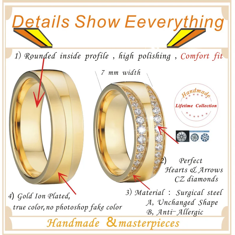 3pcs Luxury Promise Engagement Wedding Rings set for Couples Men and Women Gold Color Alliance Marriage Anniversary Gift 3pcs Luxury Promise Engagement Wedding Rings set for Couples Men and Women Gold Color Alliance Marriage Anniversary Gift