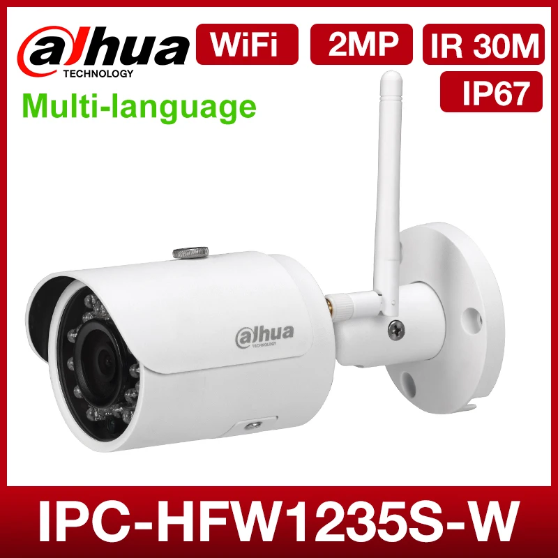 Фото Dahua Wifi IP камера IPC-HFW1235S-W 2MP сетевая cctv пулевая Поддержка H.265 IR 30m IP67 IK10 SD карта