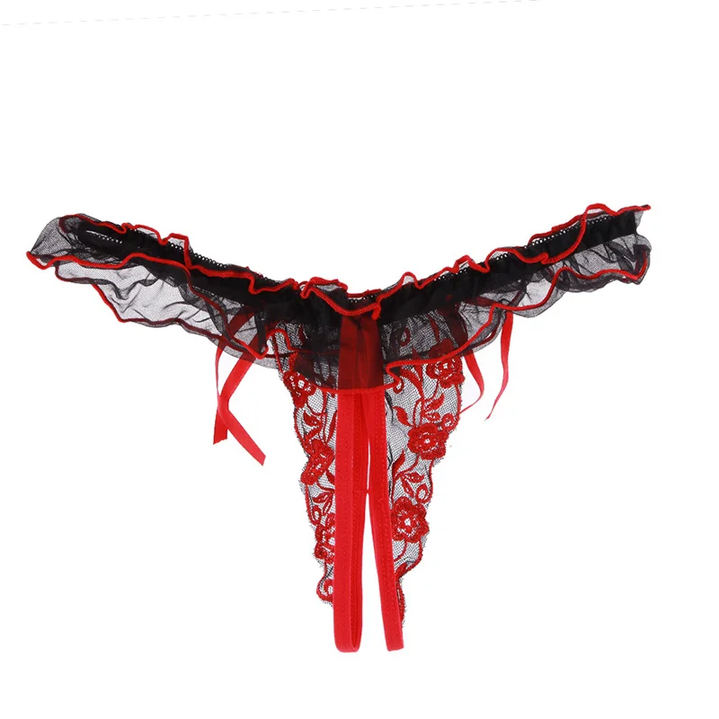 Фото 2019 Women Sexy Underwear Flower Embroidery T-back Thong Open Crotch Underpants Lacy Panties G-string DC116 | Тематическая одежда