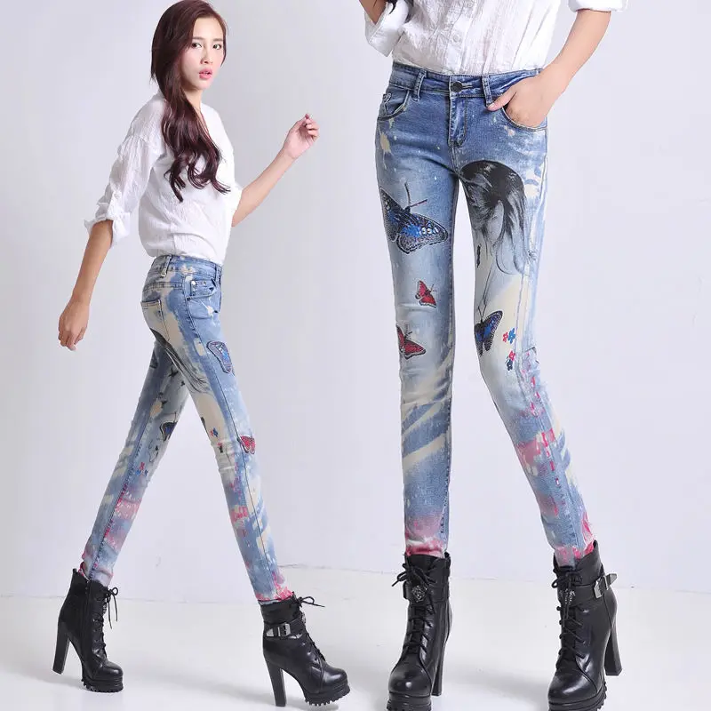 Personalized Light Blue Jeans Women's Beauty Printed Footwear Pants European and American New Style Skinny Fashion Pants
Personalized Light Blue Jeans Women's Beauty Printed Footwear Pants European and American New Style Skinny Fashion Pants