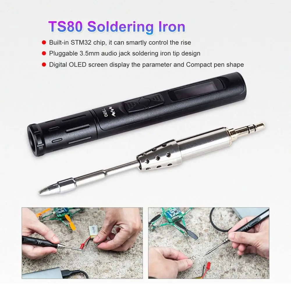 

New TS80 Mini Portable Digital Electric Soldering Iron Adjustable Temperature Solder Station OLED Display USB Type C Power QC3.0