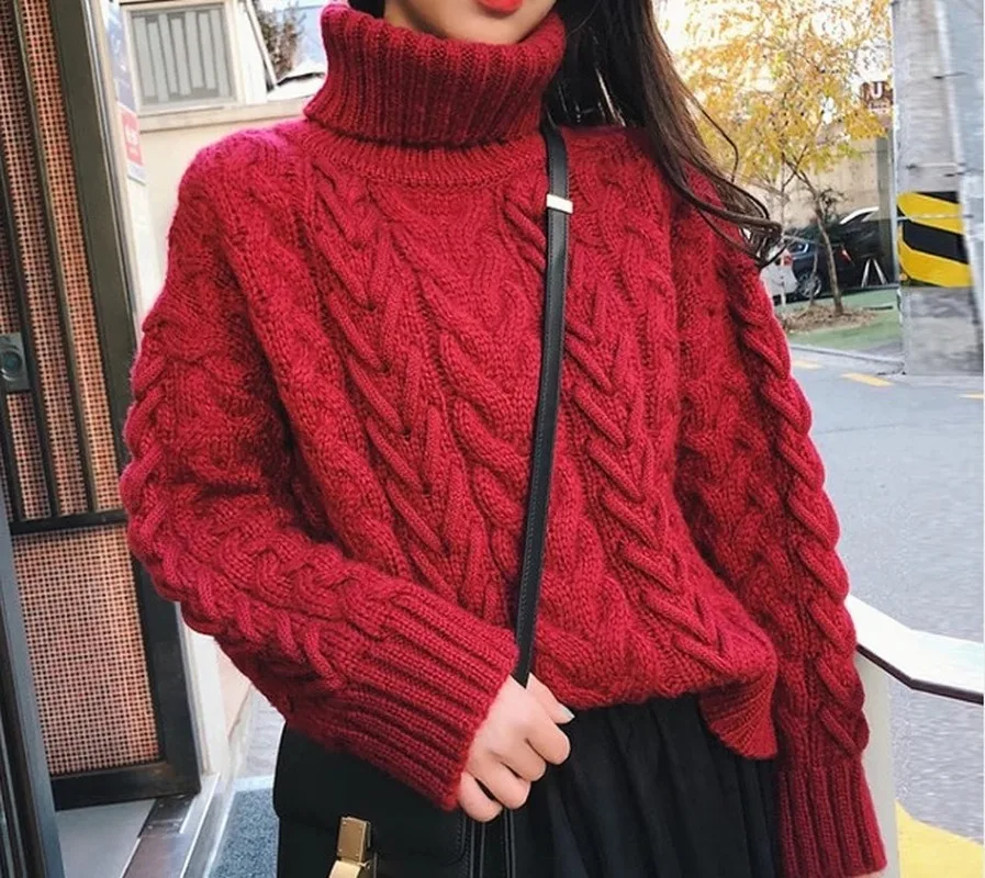 2019turtleneck winter Women's turtleneck new women's sweater rough twistulrous loose pull
2019turtleneck winter Women's turtleneck new women's sweater rough twistulrous loose pull