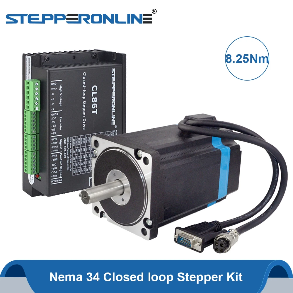 Nema34 8.5Nm Closed Loop Stepper Motor Kit Nema 34 Step Motor + Closed Loop Stepper Driver CL86T & 2pcs Extension Cables
Nema34 8.5Nm Closed Loop Stepper Motor Kit Nema 34 Step Motor + Closed Loop Stepper Driver CL86T & 2pcs Extension Cables