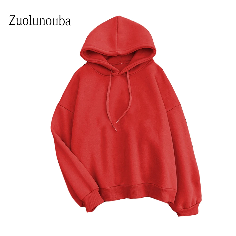 Winter red coat Women Hoody Sweatshirt Solid color Harajuku Fleece Single cap Pullover Casual Concise Students Long Sleeve Tops | Женская