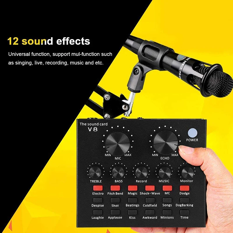 V8 Sound Card Audio Set External Usb Live Microphone Sound Card Synchronous Live Broadcast For Computer Mobile Phone Sing Game
V8 Sound Card Audio Set External Usb Live Microphone Sound Card Synchronous Live Broadcast For Computer Mobile Phone Sing Game