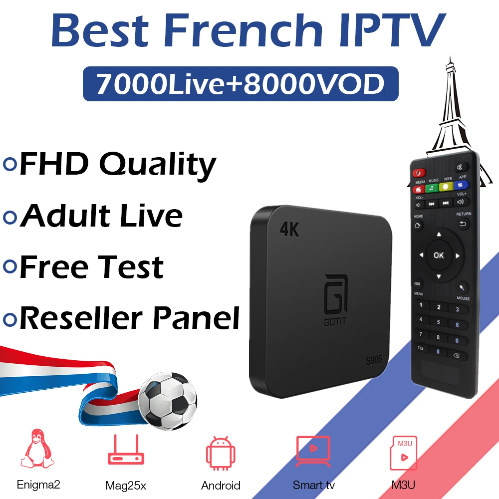 S905 Android TV Box+1 Year Arabic Spain French IPTV 7000Live+9000 VOD 1G/8G&2G/16G Wifi 4K HD HDMI Smart IPTV Box Adult IPTV
S905 Android TV Box+1 Year Arabic Spain French IPTV 7000Live+9000 VOD 1G/8G&2G/16G Wifi 4K HD HDMI Smart IPTV Box Adult IPTV