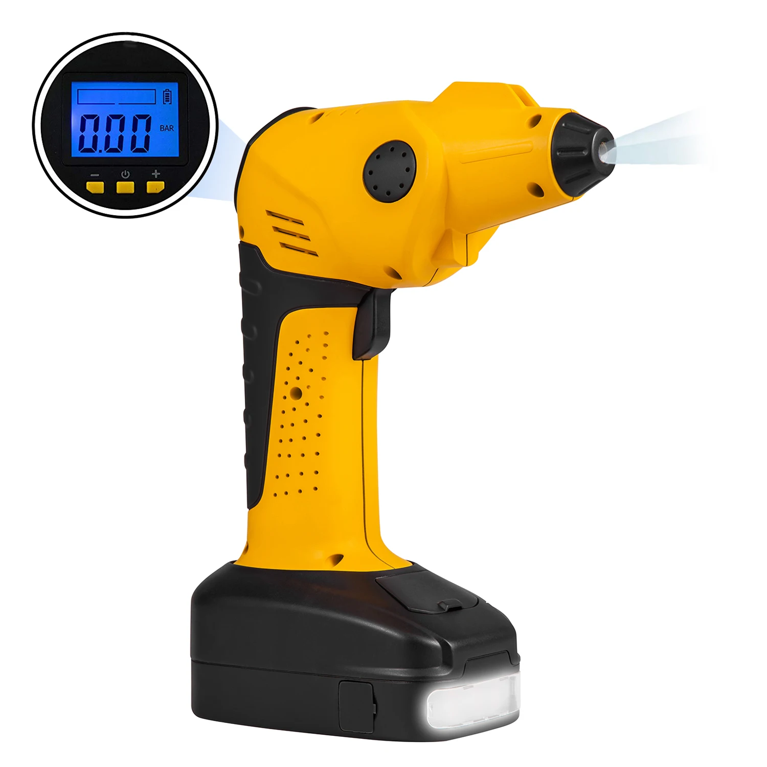 Cordless Tire Inflator Portable Battery Air Compressor Pump, Preset Feature, 220V Re Chargeable Battery, Built-in Power Bank, LE
Cordless Tire Inflator Portable Battery Air Compressor Pump, Preset Feature, 220V Re Chargeable Battery, Built-in Power Bank, LE