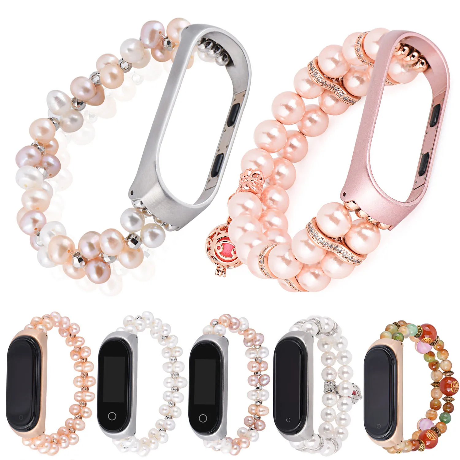 White Pink Pearls Bracelet Women Stretch Strap Watch Band for Xiaomi Mi Band 4 3 Watch Strap Replacement Wristband with Cover
White Pink Pearls Bracelet Women Stretch Strap Watch Band for Xiaomi Mi Band 4 3 Watch Strap Replacement Wristband with Cover