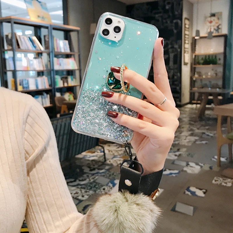 3D Diamond Holder stand Glitter Hairball soft phone case for iphone X XR XS 11 Pro Max 6 7 8 plus for samsung S8 S9 S10 Note A50 (7)