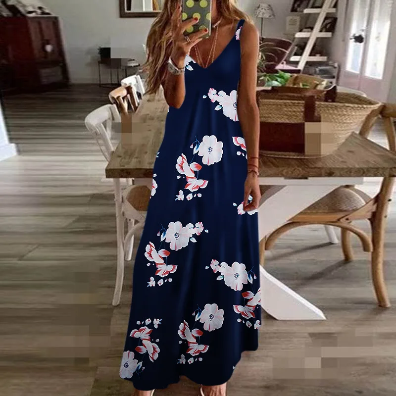 Sexy Maxi Dresses For Women Boho Print V-Neck Floral Sundresses Women Sleeveless Plus Size Dresses For Women 4xl 5xl Summer 2020