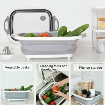 

4 IN 1 Dish Basket Collapsible Cutting Board Dish Tub With Draining Plug Folding Sink Drain Basket Fruits Vegetables Drain