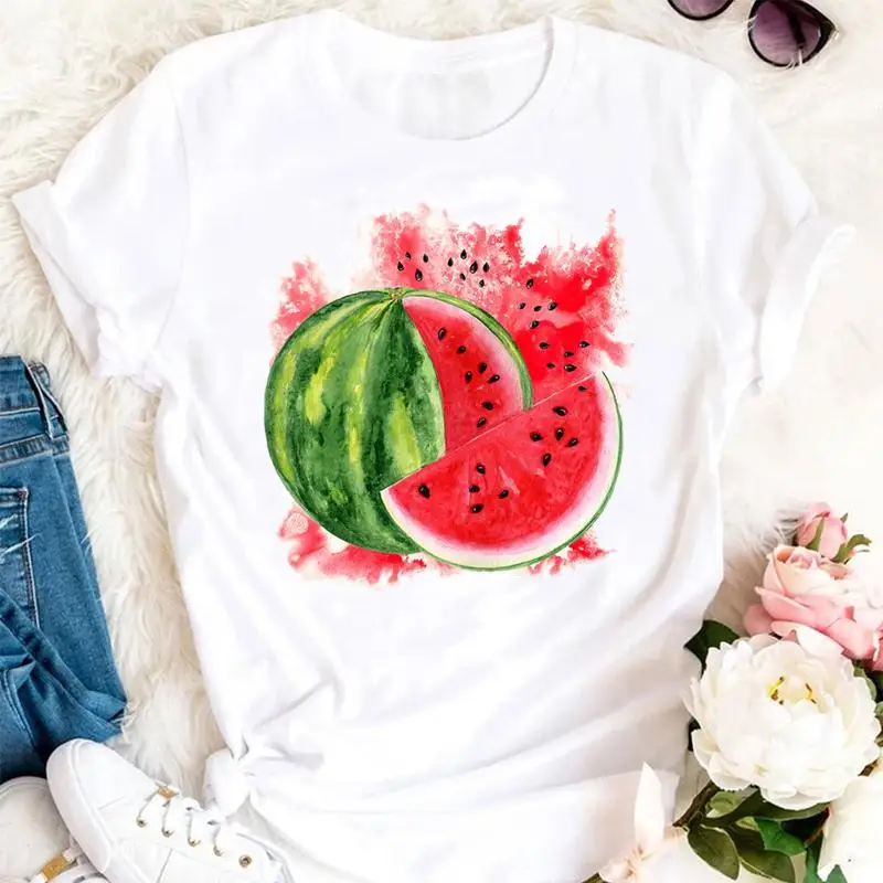 

Women Summer Fruit Watermelon Beach Tshirts Cartoon Fashion Short Sleeve Clothes Stylish T Top Lady Print 2021 Tee T-Shirt