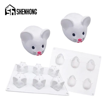 

SHENHONG Mouse Muffin Pastry Pan 6 Cavity Silicone Cake Mold Rat Mousse Dessert Mould Chocolate Decorating Tray Baking Tools