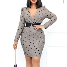 

Western Bodycon Woman Polka Dots Dress Showgrounds Indoor Office Lady Fashion Long Sleeve Above Knee For Fall Female Dresses