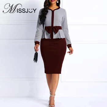 MISSJOY Patchwork Office Ladies Pencil Working Women Dresses Knee-Length Bow Wear Business Long Sleeves Slim Autumn 2019 Female 
MISSJOY Patchwork Office Ladies Pencil Working Women Dresses Knee-Length Bow Wear Business Long Sleeves Slim Autumn 2019 Female