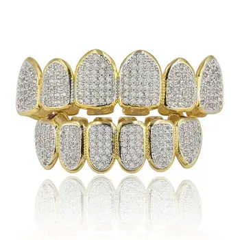 Hip Hop Gold Color Plated Teeth Grillz Caps CZ Micro Pave Exclusive Luxury Top&Bottom Gold Grillz Set Ship Drop shipping
Hip Hop Gold Color Plated Teeth Grillz Caps CZ Micro Pave Exclusive Luxury Top&Bottom Gold Grillz Set Ship Drop shipping