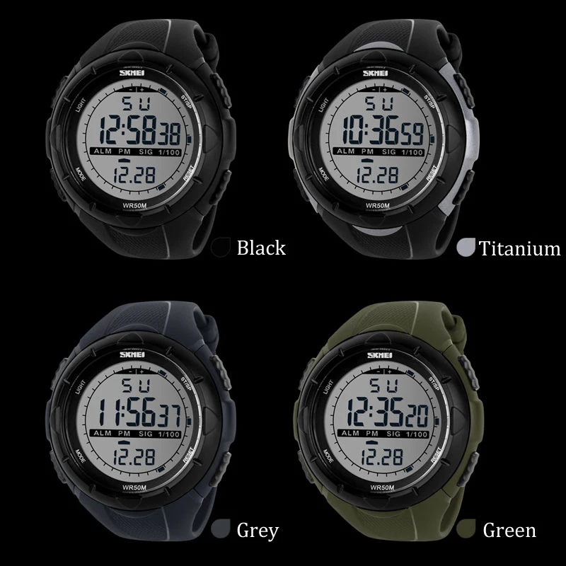 SKMEI бренд мужские часы PU ремешок простой светодиодный цифровой военный будильник