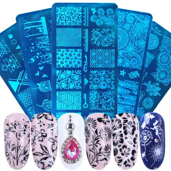 Lace Flowers Stamping Plate Nail Art Templates Geometric Line Patterns For Nails Printing Mold Nail Stencil Tools LAXYJ17-32-2