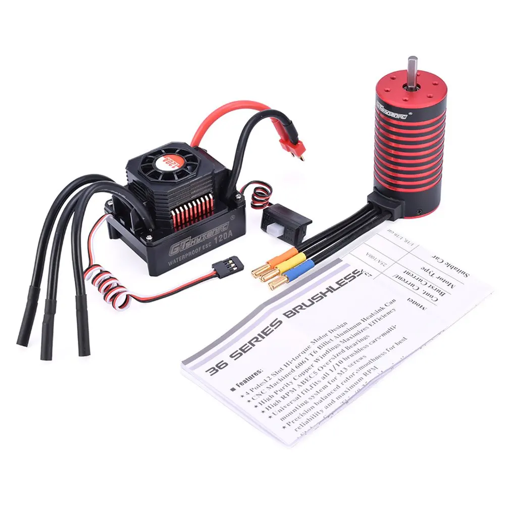 GTSKYTENRC Combo 3670 2050KV/2650KV Brushless Motor with Heat Sink 120A Electronic Speed Controller for 1/10 1/8 RC Car
GTSKYTENRC Combo 3670 2050KV/2650KV Brushless Motor with Heat Sink 120A Electronic Speed Controller for 1/10 1/8 RC Car