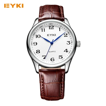 

EYKI Men Women Leather Watches Quartz Movement Mineral Reinforced Mirror Waterproof Ladies Wristwatch Classic Lovers Watch