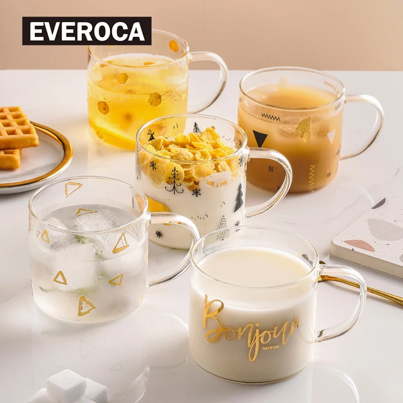 400ml Glass Transparent Simple Letter Printing Belt Put The Cup Milk Yogurt Coffee High Borosilicate Water Tumbler | Дом и сад