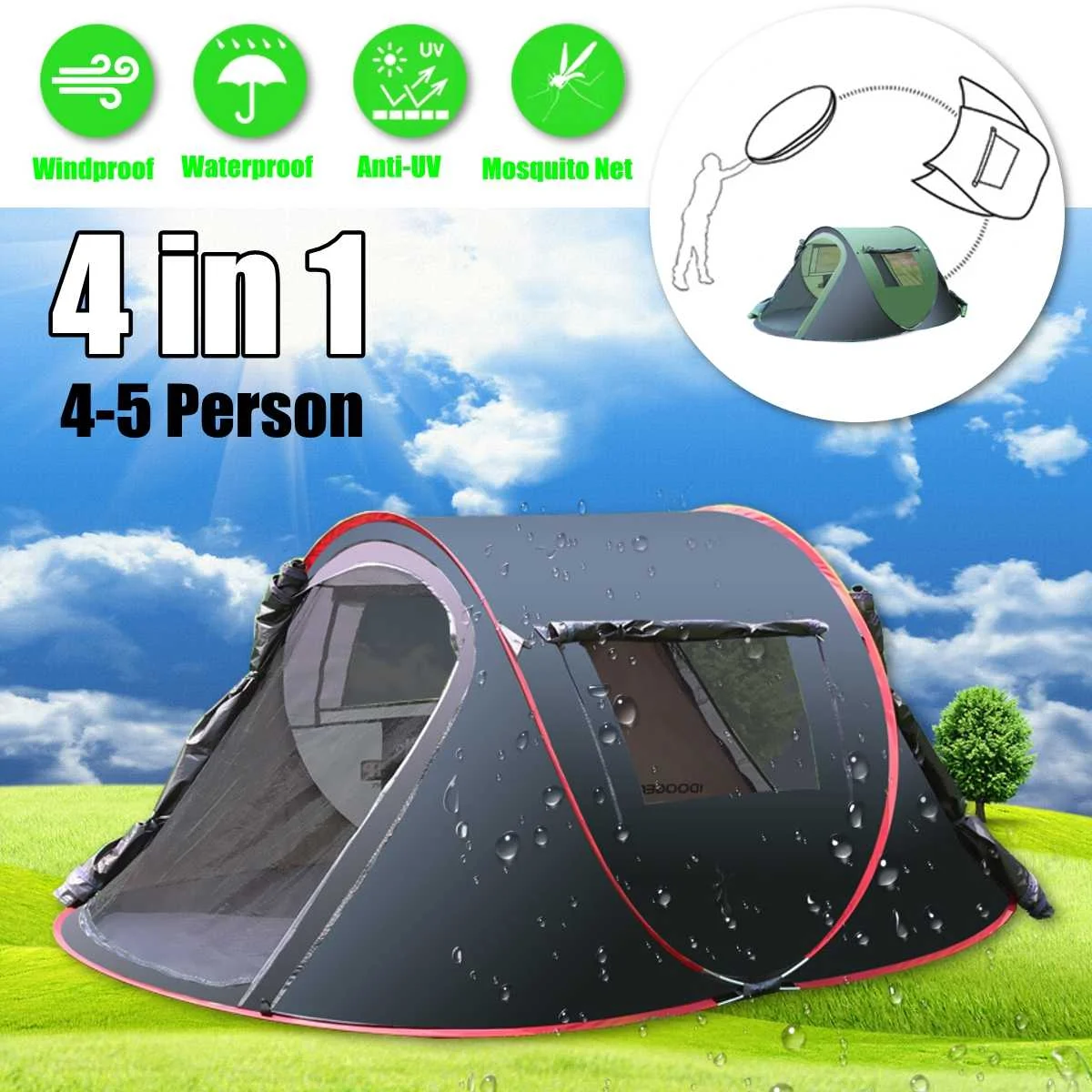 4-5 Person Portable Automatic Popup Tent, Portable Instant Setup Mosquito repellent Waterproof Canopy Shelter with Carry Bag
4-5 Person Portable Automatic Popup Tent, Portable Instant Setup Mosquito repellent Waterproof Canopy Shelter with Carry Bag